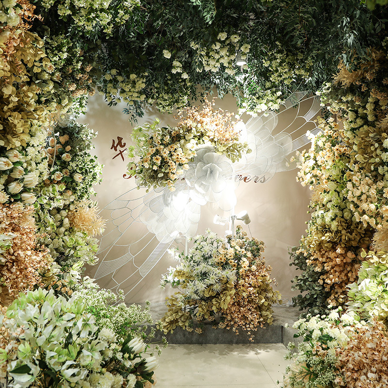 Wedding Theme Series White Artificial Flower Road Lead Flower Arch Ceiling Wedding Ceremony Layout Decorative Flowery Wall Fake Flower