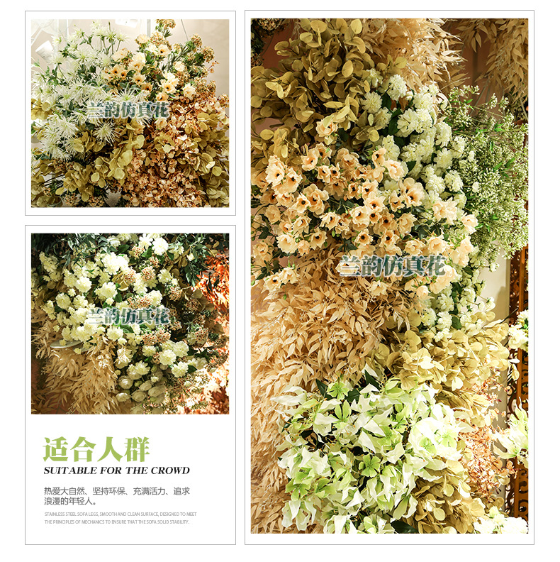Wedding Theme Series White Artificial Flower Road Lead Flower Arch Ceiling Wedding Ceremony Layout Decorative Flowery Wall Fake Flower