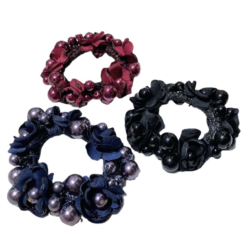 Super Fairy Flowers Hair Band Korean Style Internet Celebrity Ins Elegant Headdress Hair Rope Korean Hand-Woven Pearl Hair Elastic Hair Accessories