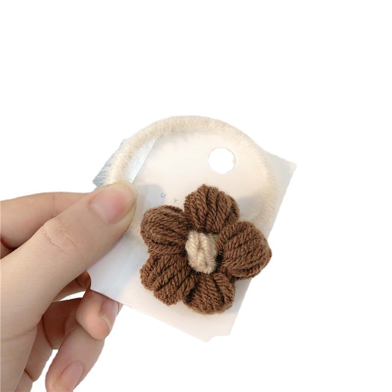 Flower Milk Tea Coffee Color Series Wool Flowers Headband Good-looking Fairy Hair Ring Fashion All-Match Highly Elastic Hair Rope Headdress