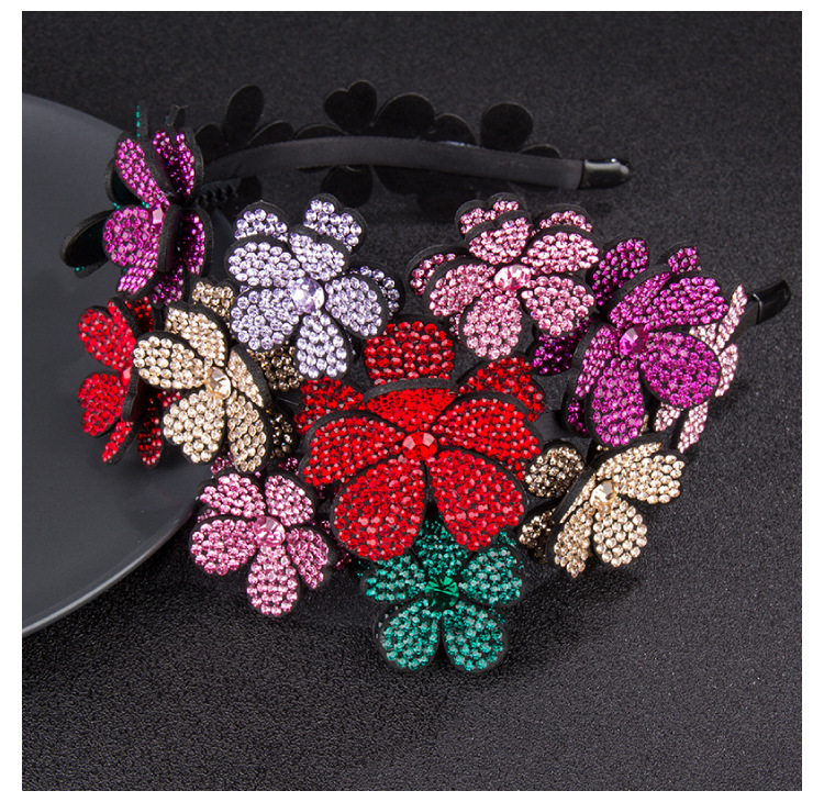 Headband Women's Three-Dimensional Flower Wide-Edge Rhinestone Large Headband High-End Rhinestone-Encrusted Color Non-Slip Hairpin Mori Style Hundred Flowers Headdress Headband Women's Three-Dimensional Flower Wide-Edge Rhinestone Large Headband High-End Rhinestone-Encrusted Color Non-Slip Hairpin Mori Style Hundred Flowers Headdress