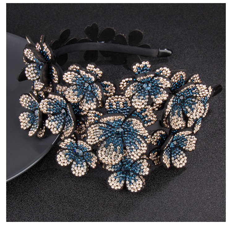 Headband Women's Three-Dimensional Flower Wide-Edge Rhinestone Large Headband High-End Rhinestone-Encrusted Color Non-Slip Hairpin Mori Style Hundred Flowers Headdress Headband Women's Three-Dimensional Flower Wide-Edge Rhinestone Large Headband High-End Rhinestone-Encrusted Color Non-Slip Hairpin Mori Style Hundred Flowers Headdress