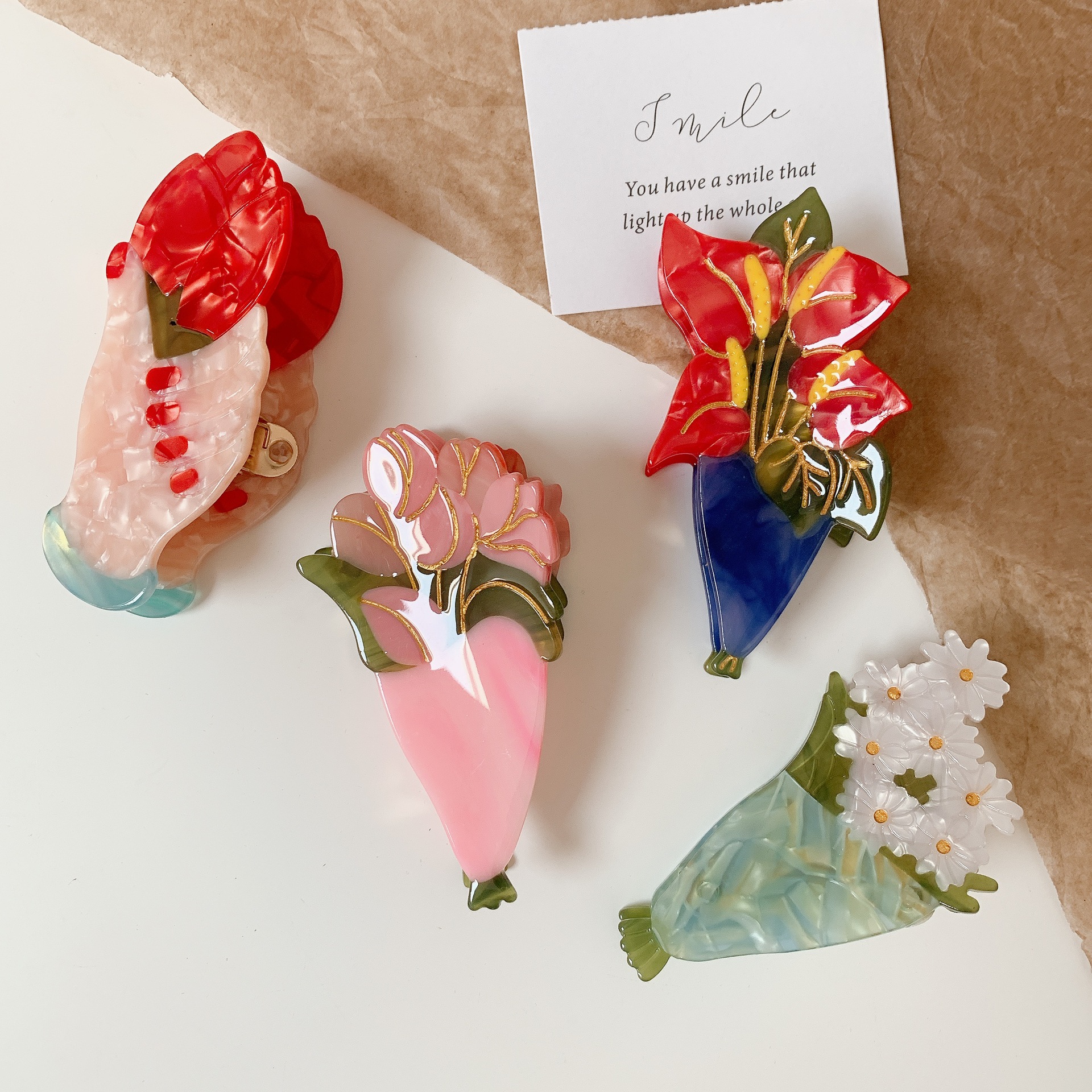 Korean Style Little Daisy Tulip Barrettes Acetate Hair Claw Dignified Flowers Hair Claw Headdress Sunflower Shark Clip Wholesale