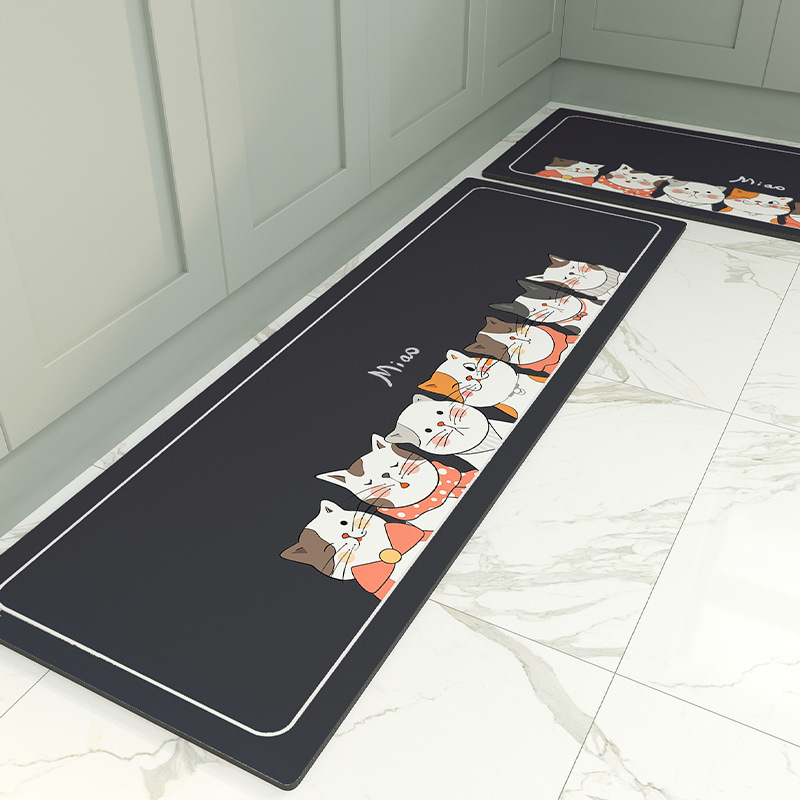 Kitchen Floor Mat Erasable Carpet Washing Strip Non-Slip and Oilproof Disposable Absorbent Floor Mat Stain-Resistant Waterproof Bouncy Rubber Pad