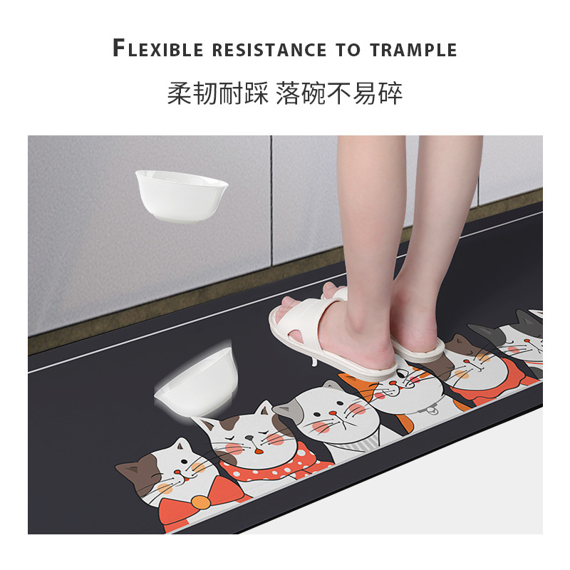 Kitchen Floor Mat Erasable Carpet Washing Strip Non-Slip and Oilproof Disposable Absorbent Floor Mat Stain-Resistant Waterproof Bouncy Rubber Pad