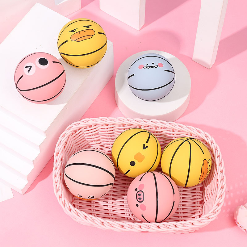 Cartoon Expression Small Basketball Rubber Bouncy Ball High Elasticity Toy Ball Student Children Playable Bouncy Ball