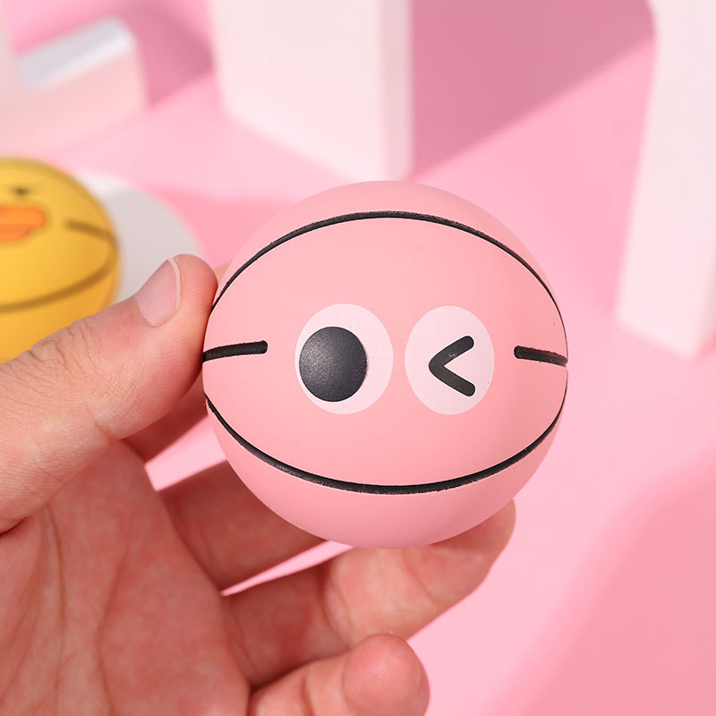 Cartoon Expression Small Basketball Rubber Bouncy Ball High Elasticity Toy Ball Student Children Playable Bouncy Ball