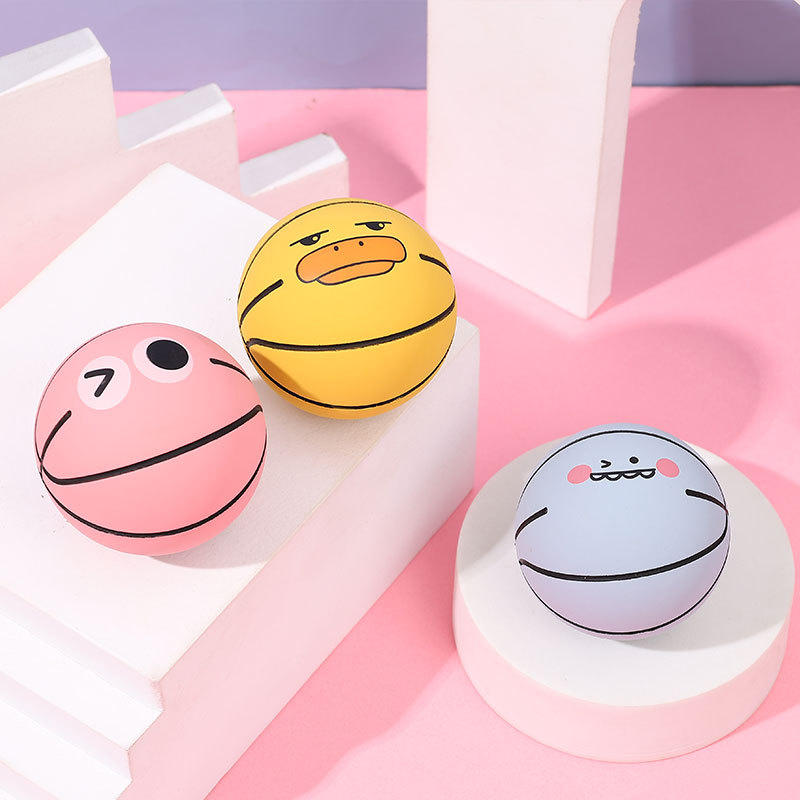Cartoon Expression Small Basketball Rubber Bouncy Ball High Elasticity Toy Ball Student Children Playable Bouncy Ball