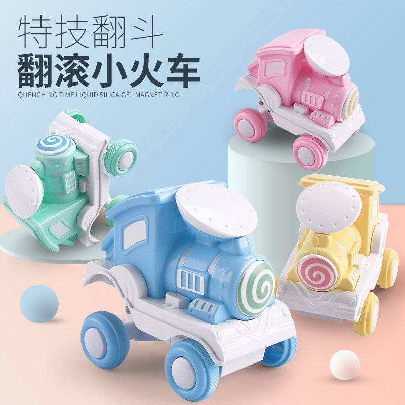 One Piece Dropshipping Best-Seller on Douyin Press Stunt Tilting Small Train Children&#039;s Rolling Locomotive Boys and Girls Toy Car