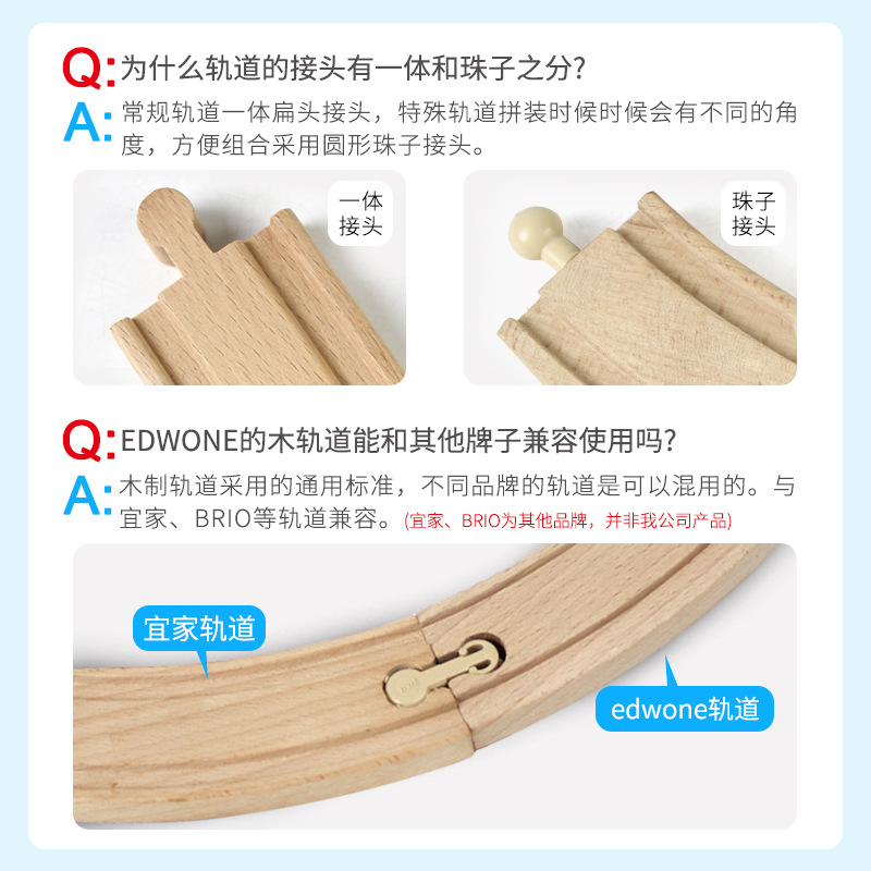 Edwone Beech Track Train Toy Wooden Thomas Game Pack Loose Track Assembled Children&#039;s Toy