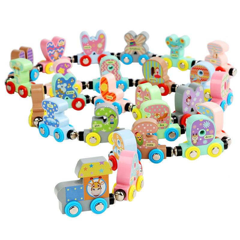 Amazon Magnetic English Letters and Numbers Small Train Children&#039;s Early Childhood Education Toy Wooden Trolley