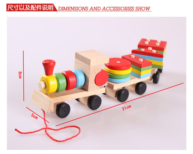 Pull Three-Section Train Wooden Educational Toys Disassembly Combination Shape Matching Toy Pull Three-Section Train Wooden Educational Toys Disassembly Combination Shape Matching Toy