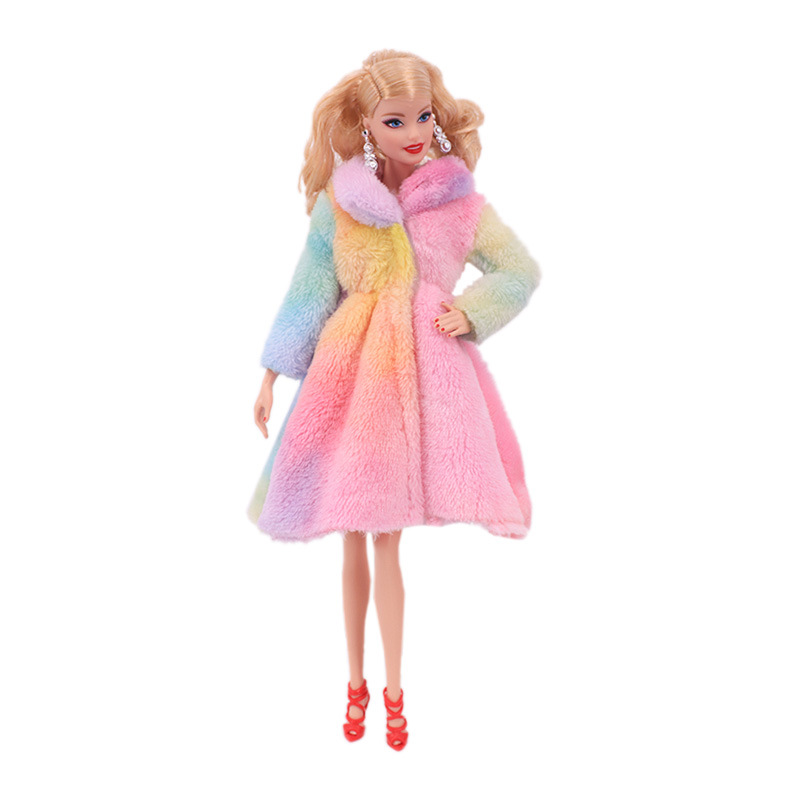 Factory Direct Deliver Suitable for 27-29cm Barbie Doll Striped Plush Coat Doll Dressing Gown One Piece Dropshipping