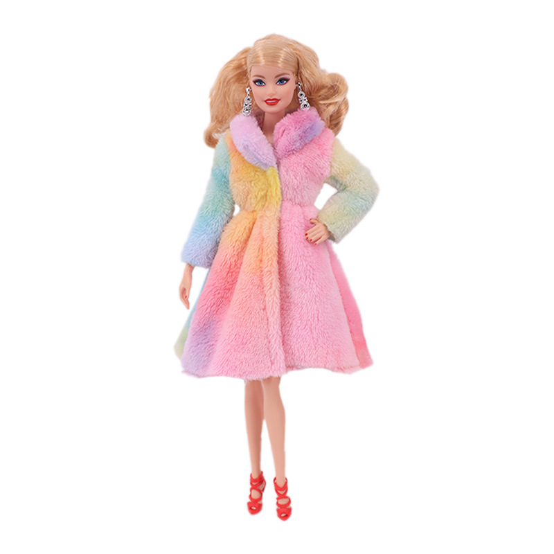 Factory Direct Deliver Suitable for 27-29cm Barbie Doll Striped Plush Coat Doll Dressing Gown One Piece Dropshipping