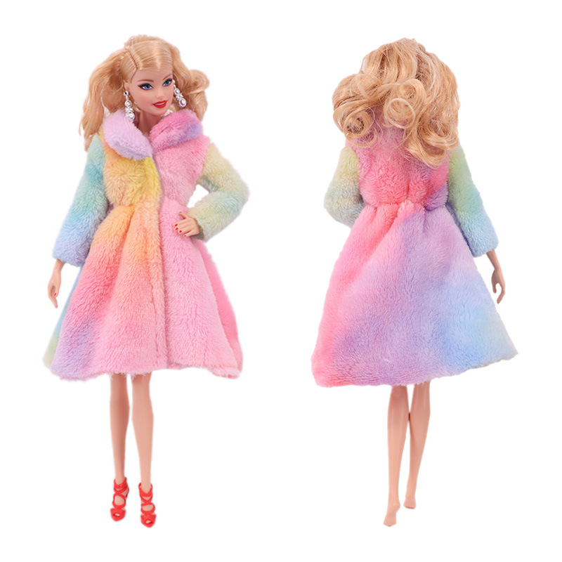 Factory Direct Deliver Suitable for 27-29cm Barbie Doll Striped Plush Coat Doll Dressing Gown One Piece Dropshipping
