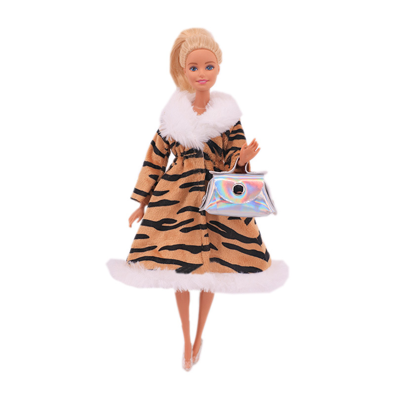 Factory Direct Deliver Suitable for 27-29cm Barbie Doll Striped Plush Coat Doll Dressing Gown One Piece Dropshipping