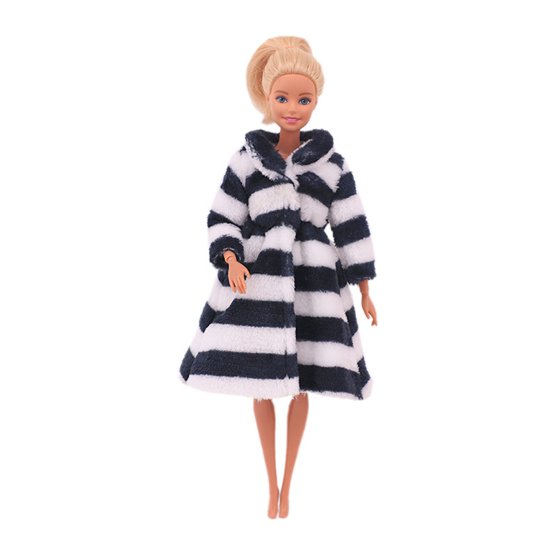 Factory Direct Deliver Suitable for 27-29cm Barbie Doll Striped Plush Coat Doll Dressing Gown One Piece Dropshipping