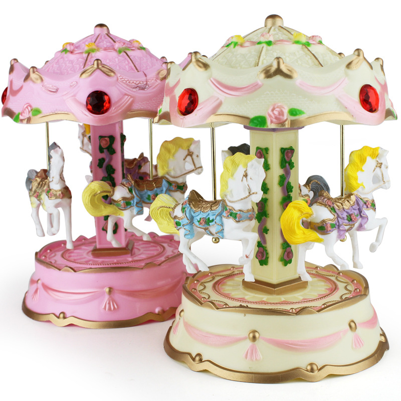Cross-Border E-Commerce Revolving Light Trojan Music Box Music Box Children&#039;s Birthday Gifts Cake Decorative Ornaments