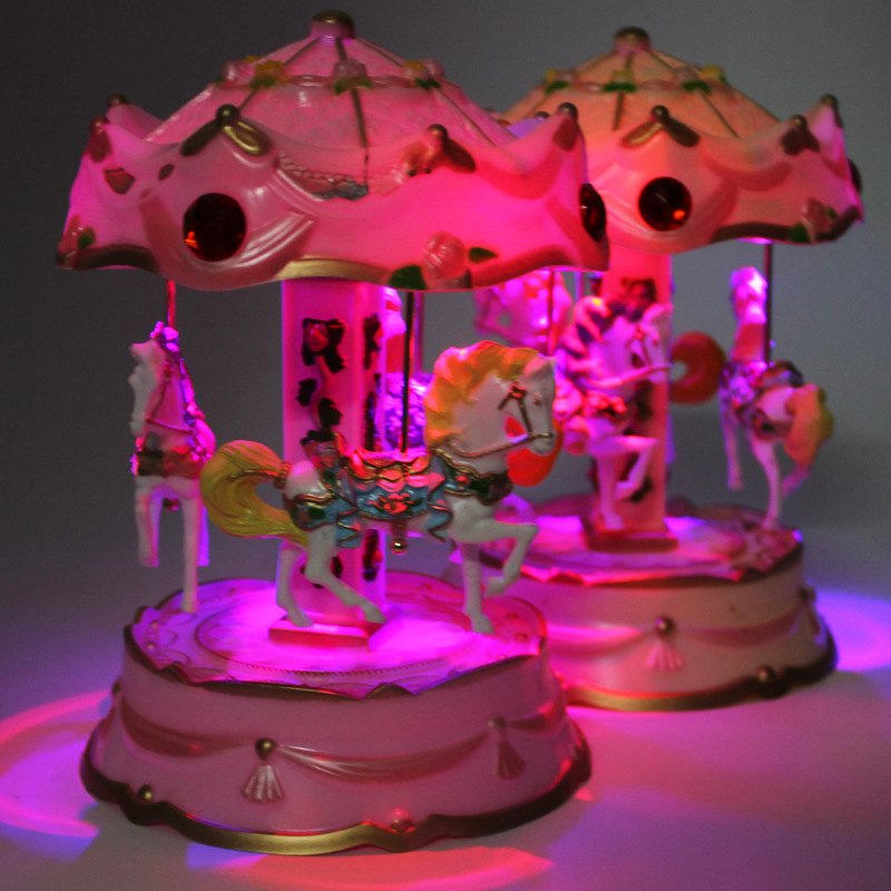 Cross-Border E-Commerce Revolving Light Trojan Music Box Music Box Children&#039;s Birthday Gifts Cake Decorative Ornaments