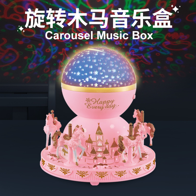 Carousel Music Box Birthday Cake Decoration Girls&#039; Toy Music Box Dessert Table Scene Decoration Ornaments