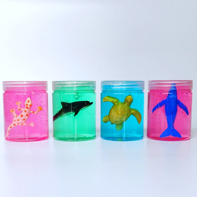New round bottle toy 3d animal environmental protection transparent pearl crystal slime slime
