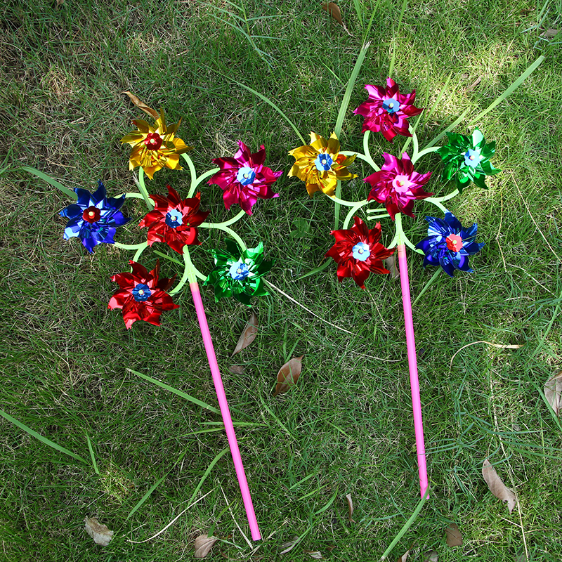 Six bright flake windmill plastic traditional outdoor small windmill hot sell children toys wholesale