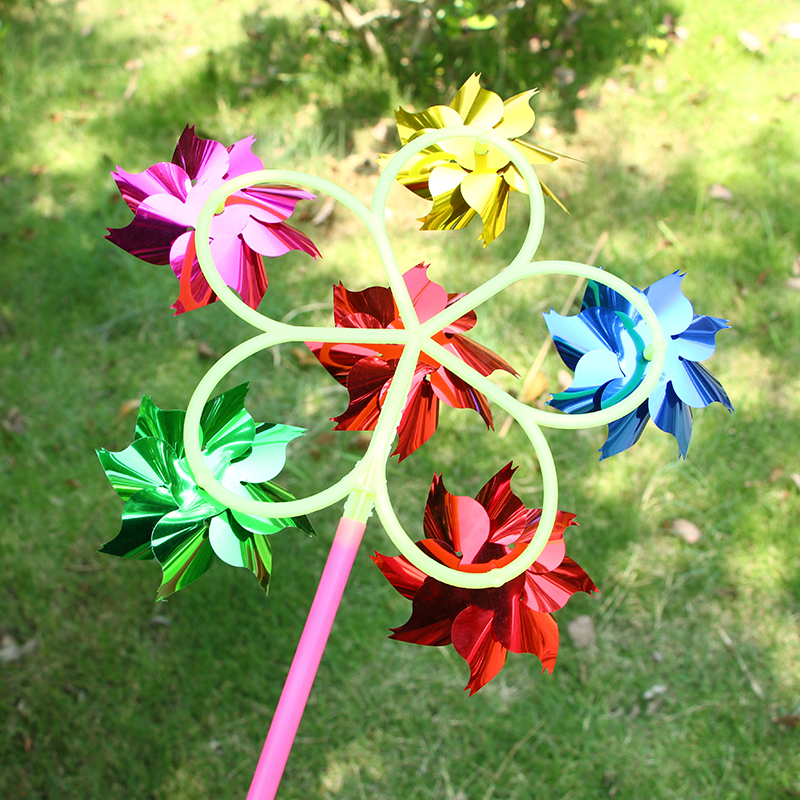 Six bright flake windmill plastic traditional outdoor small windmill hot sell children toys wholesale