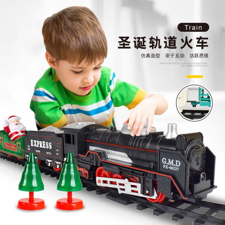 Train Toy Cross-Border Electric Simulation Track Retro Train Santa Claus Suits Children&#039;s Van Model Rail Treasure Toy