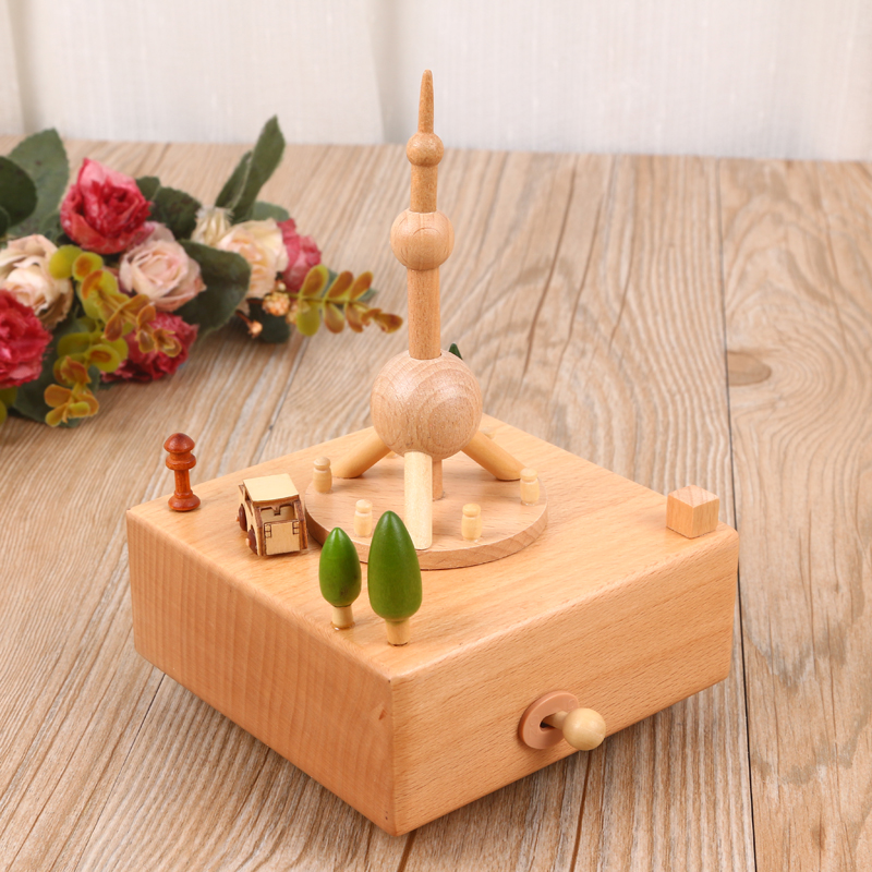 Shanghai Oriental pearl shaped box real wood music box zhilie trading co. LTD