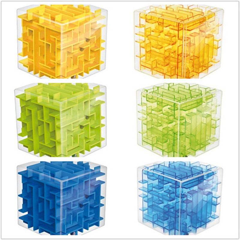 Magic Cube Labyrinth Cube Transparent Yellow Blue Green 3DD 3D Maze Ball Children Educational Toys