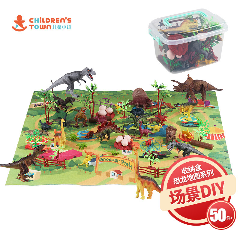 Amazon Hot Dinosaur Model Toy Set Scene with Map Storage Box Simulation Soft Rubber Tyrannosaurus Toy
