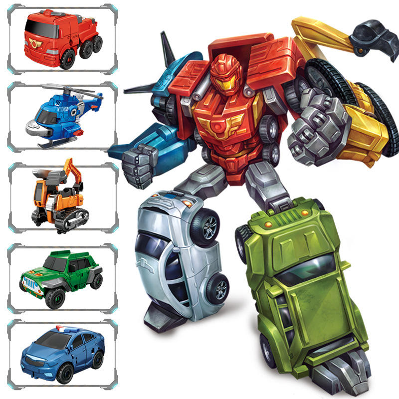 New 5-in-1 Diamond Robot Car Fit Deformation Robot Autobots Boy Children Model Toy