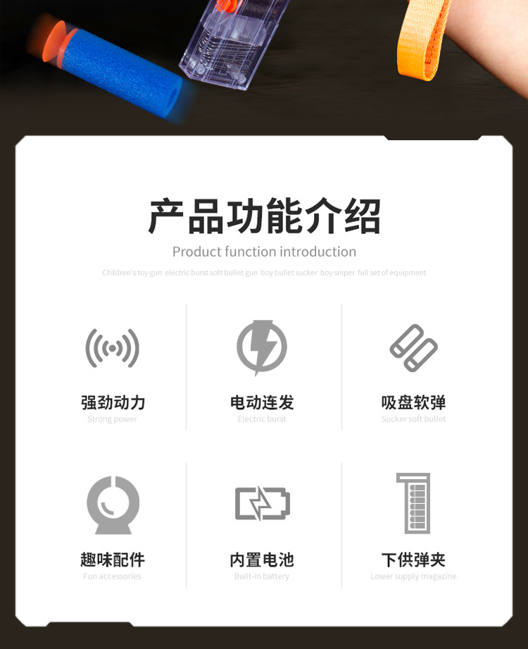 Uzi Electric Soft Bullet Gun Continuous Hair Eva Soft Ball Aiming Shooting High Shooting Speed Boy Eating Chicken Charging Toy Gun Cross-Border