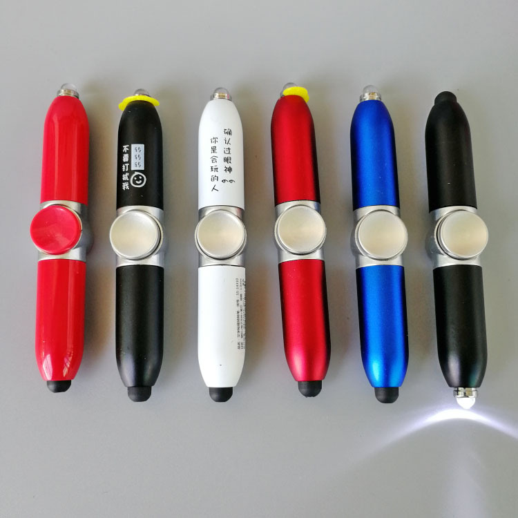 Factory Direct Sales Creative Style Toy Turn Luminous LED Light Decompression Ballpoint Pen Rotating Fingertip Gyro Pen Customization