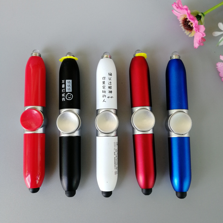 Factory Direct Sales Creative Style Toy Turn Luminous LED Light Decompression Ballpoint Pen Rotating Fingertip Gyro Pen Customization