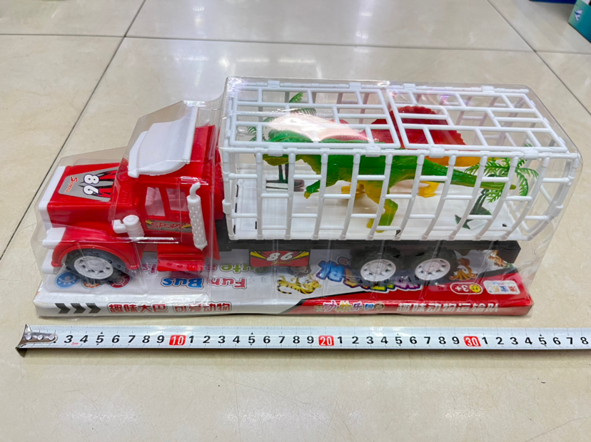 New Sliding Engineering Vehicle Animal Fence Car Drag Two DinosaursP Cover Packaging
