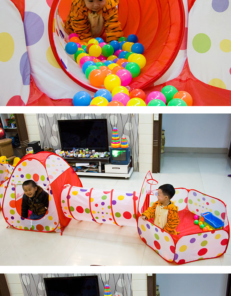 Cow Children&#039;s Tent Three-Piece Set 3 Shooting Ball Pool Crawl Tunnel Tent House Game House 03 Years Old Baby Toys