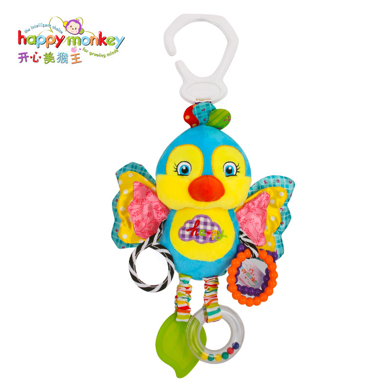 Happy Monkey baby toys 0 and 1 year old car hanging animal bed hang plush toys bell to appease the bell