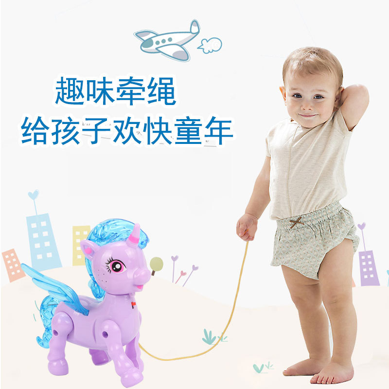 Electric Rope Unicorn Luminous Band Music Rope Animal Walking Doll Horse Children Stall Toy Wholesale