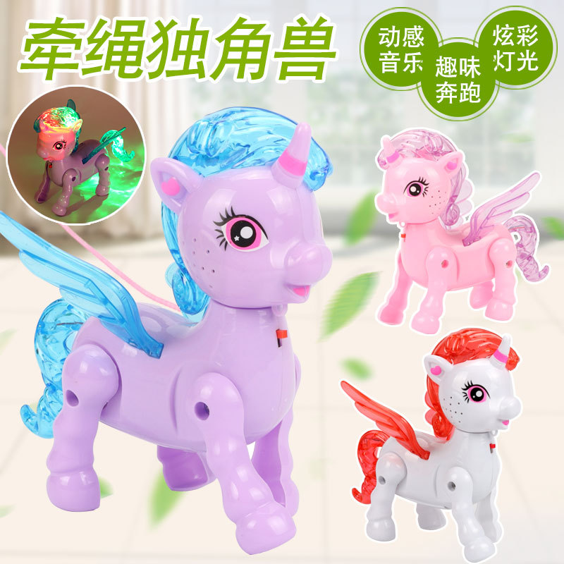Electric Rope Unicorn Luminous Band Music Rope Animal Walking Doll Horse Children Stall Toy Wholesale