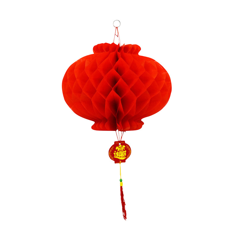 Red Plastic Paper Lantern Folding round Honeycomb Lantern New Year Spring Festival Wedding Celebration Decoration Lantern Wholesale
