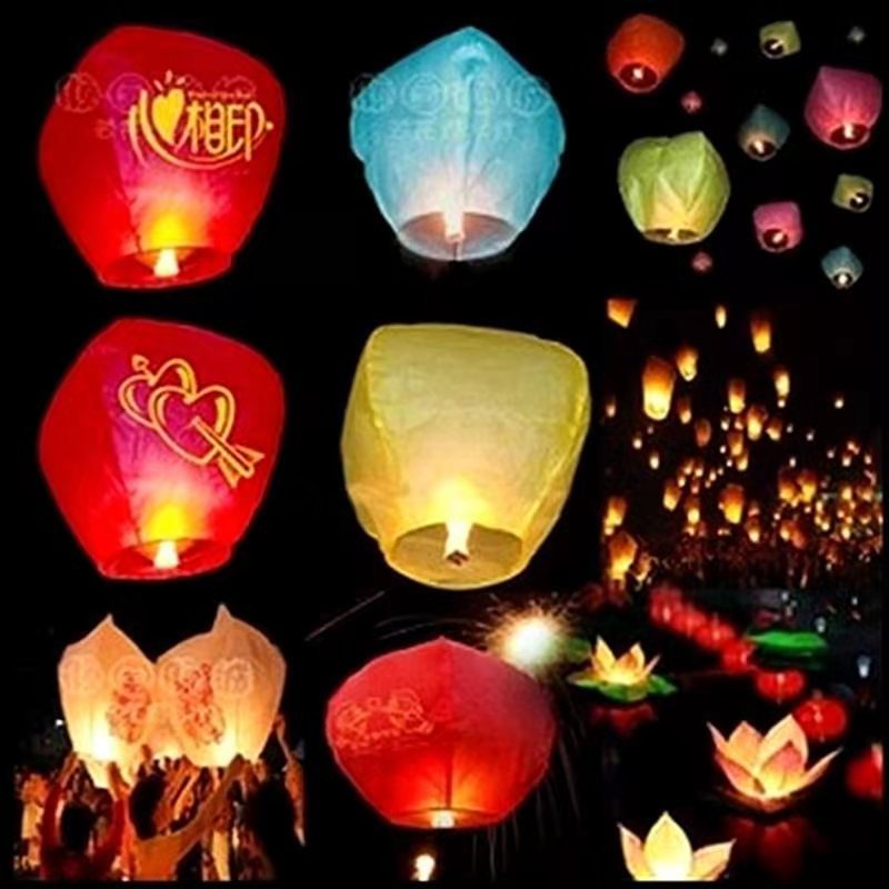 Kongming Lantern Blessing Wishing Lamp Factory Wholesale Color Flame Retardant Paper River Lanterns Sky Lantern Festive Supplies Foreign Trade In Stock