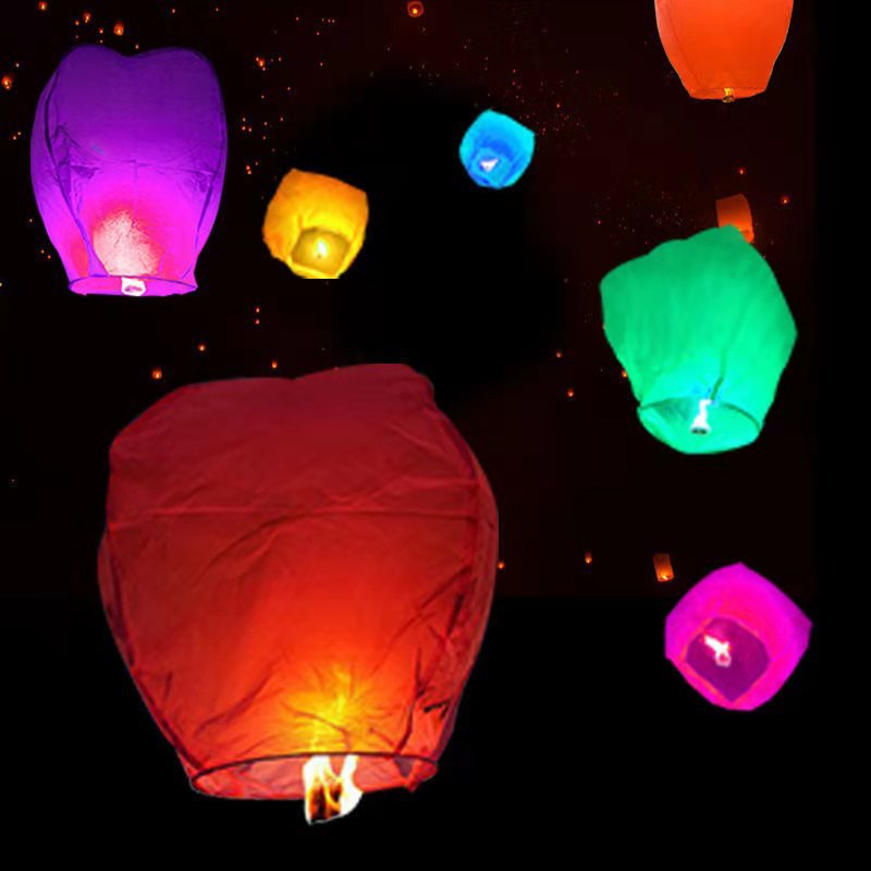 Kongming Lantern Blessing Wishing Lamp Factory Wholesale Color Flame Retardant Paper River Lanterns Sky Lantern Festive Supplies Foreign Trade In Stock