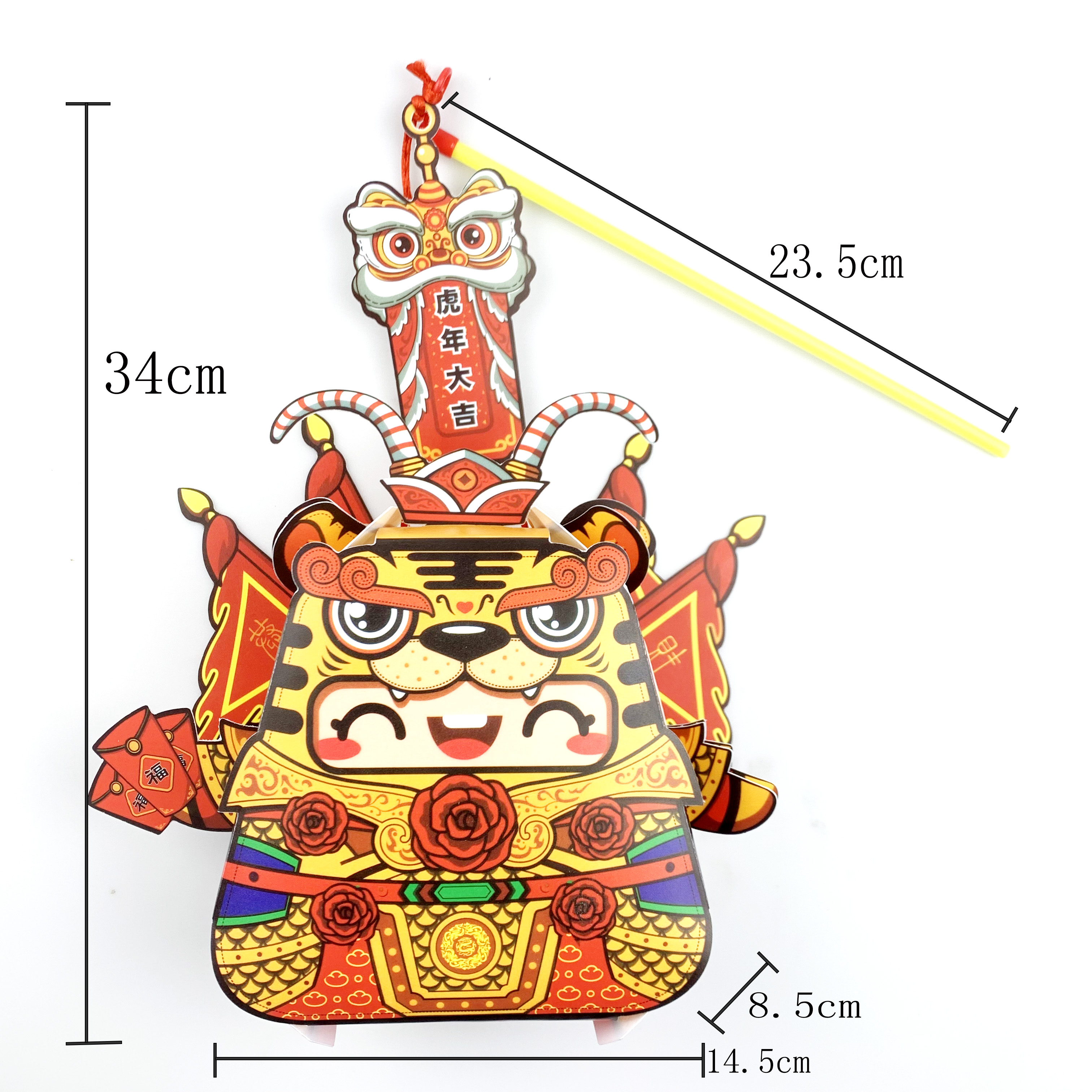 New Year Lucky Tiger Projection Lantern Luminous Handmade Paper Lantern Festival Revolving Scenic Lantern Portable Lantern Cartoon Tiger Year Gift