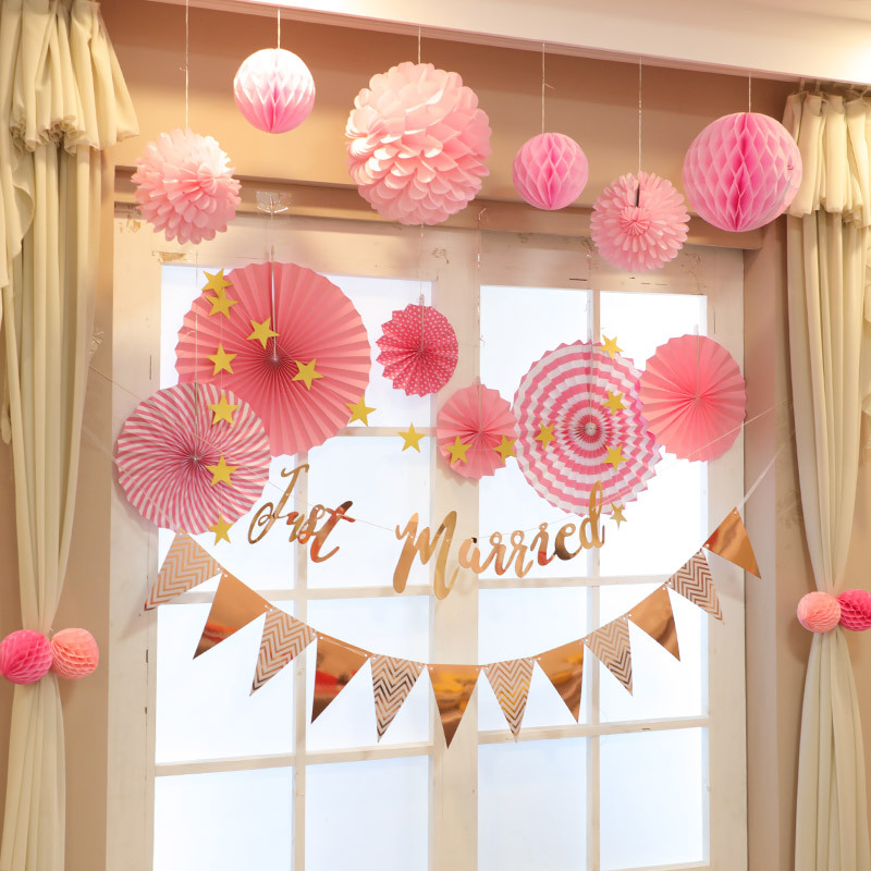 Wedding and Wedding Celebration Supplies Golden Paper Fan Flower Folding Fan Wedding Room Decoration Birthday Wedding Party Dessert Bar Window Layout