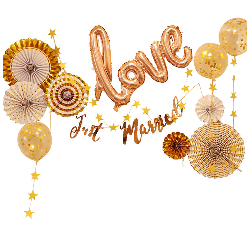 Wedding and Wedding Celebration Supplies Golden Paper Fan Flower Folding Fan Wedding Room Decoration Birthday Wedding Party Dessert Bar Window Layout