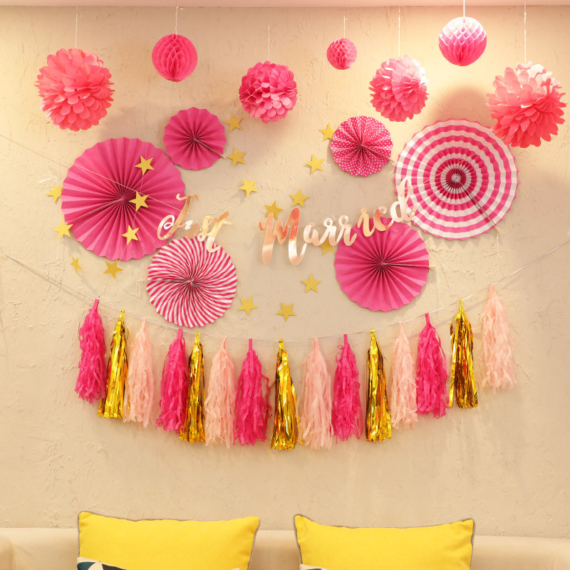 Wedding and Wedding Celebration Supplies Golden Paper Fan Flower Folding Fan Wedding Room Decoration Birthday Wedding Party Dessert Bar Window Layout