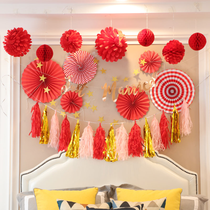 Wedding and Wedding Celebration Supplies Golden Paper Fan Flower Folding Fan Wedding Room Decoration Birthday Wedding Party Dessert Bar Window Layout