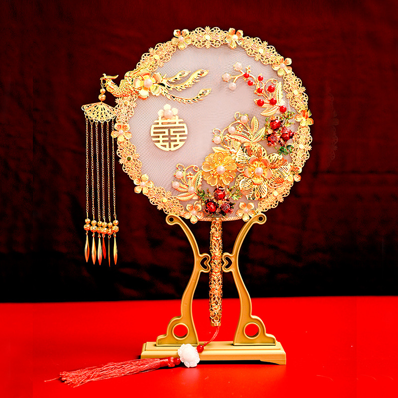 Wedding Fan  Circular Fan Wedding Tie DIY Material Package Handmade Chinese Bridal Bouquet Antique Fan Finished Product