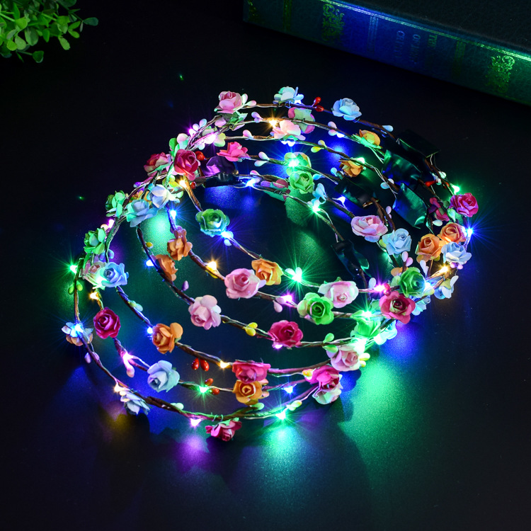 Ten Lights Ten Flowers Flash Light Hawaii Bride Wreath Headdress LED Lights Wholesale Night Market Yiwu Children&#039;s Toys